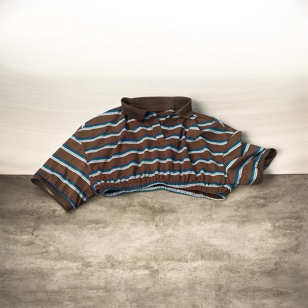 SHEIN Brown Polo with Blue and White Stripes